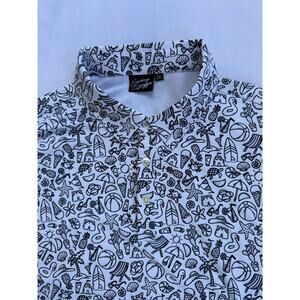 Sunday Swagger Polo Shirt Mens 2XL White/Black Beach Doodle Golf Performance